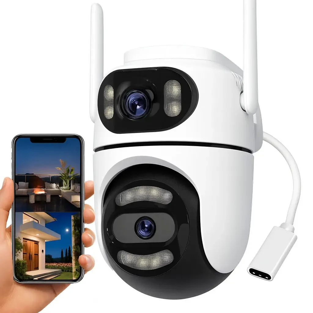 Вулична Wi-Fi камера на 2 об’єктиви, 8MP (від Type-C) Q2/Поворотна камера відеоспостереження/WiFi камера спостереження
