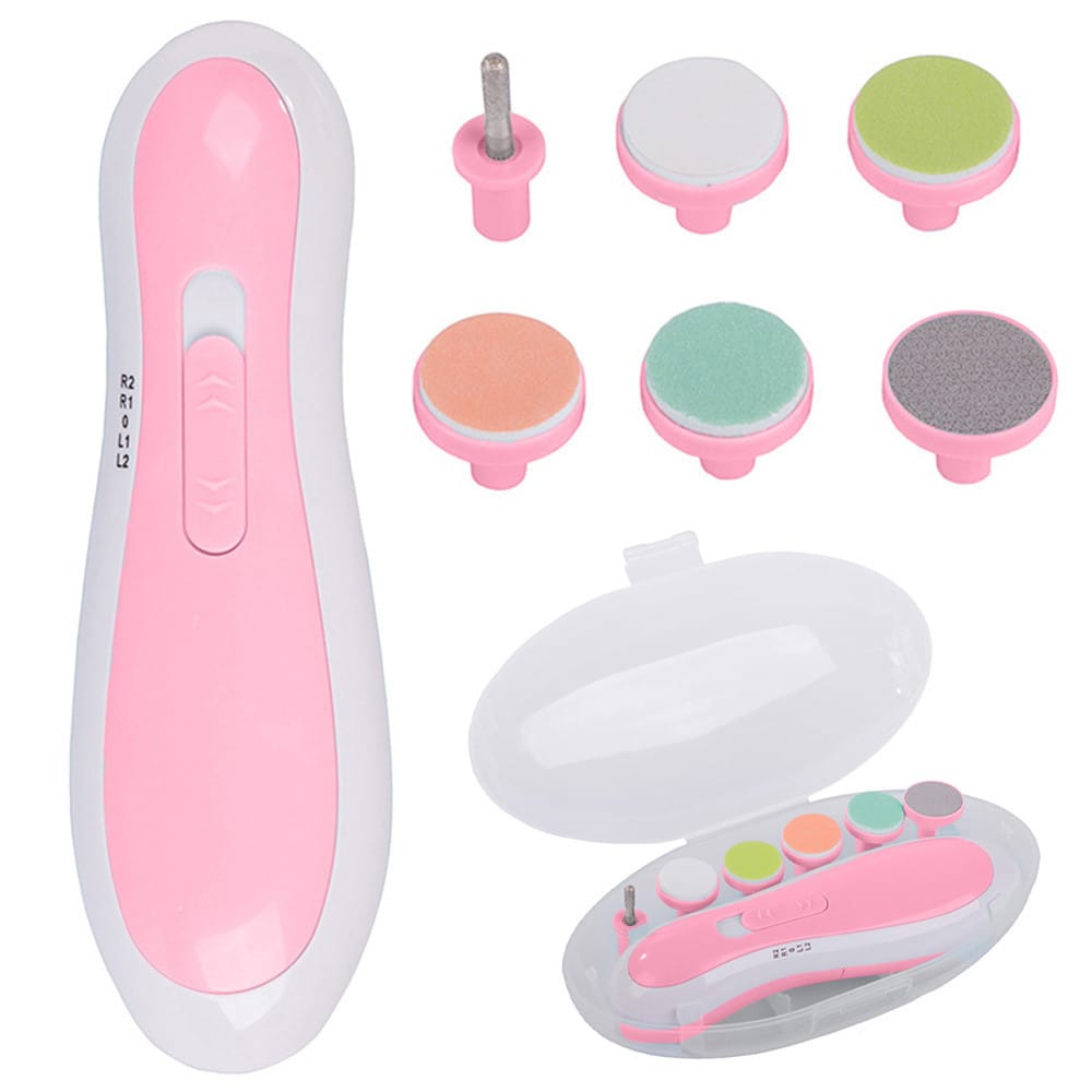 Електрична пилка для нігтів NAIL TRIMMER XL-667 рожева із 6 насадками та кейсом