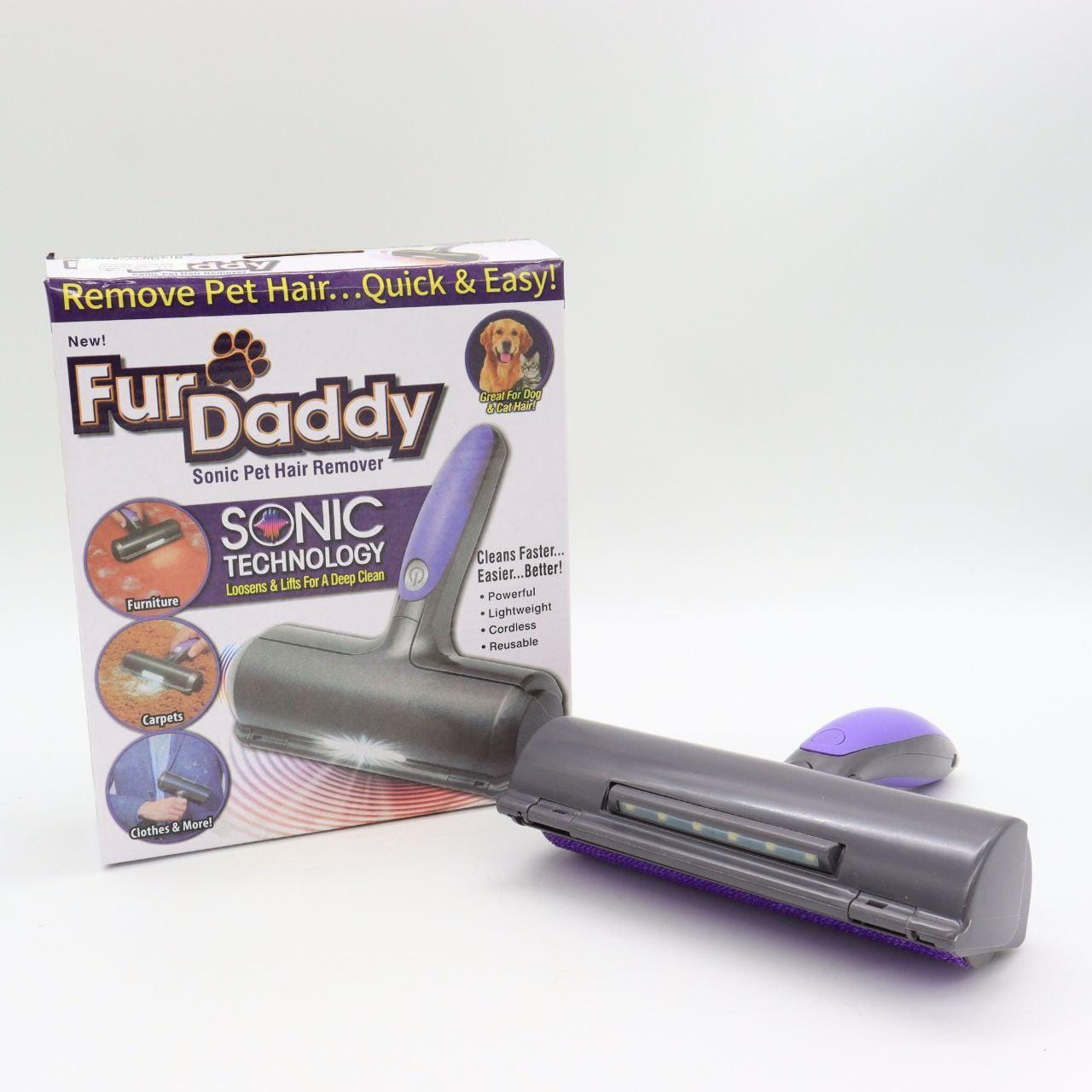 Електрична щітка для видалення шерсті тварин Fur Daddy, Чорний/Літка для збирання шерсті на батарейках