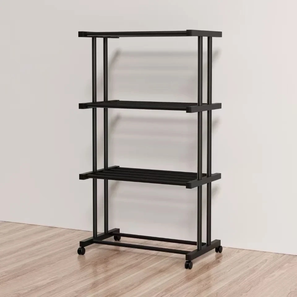 Етажерка металева RIAS Clothes Drying Rack 8041 на колесах, 4 яруси, 155×80×40 см, чорна