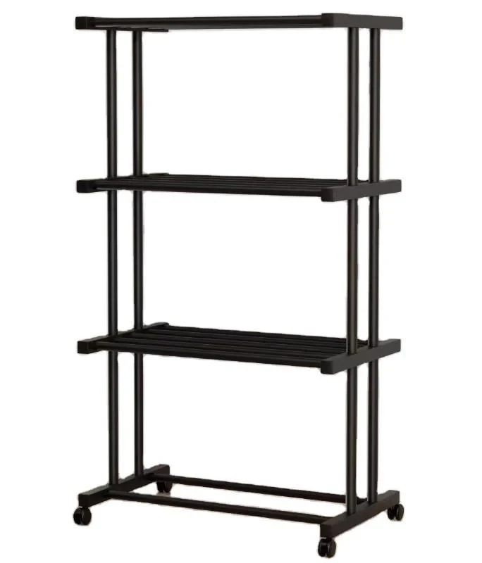 Етажерка металева RIAS Clothes Drying Rack 8041 на колесах, 4 яруси, 155×80×40 см, чорна