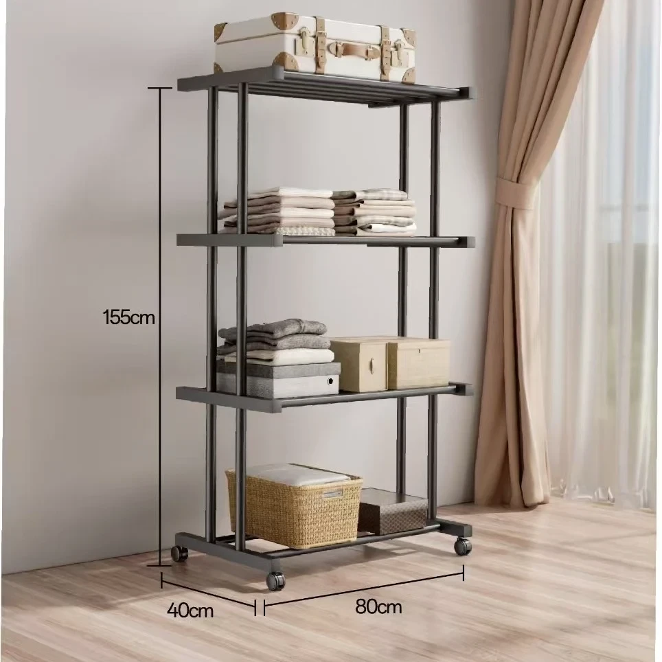 Етажерка металева RIAS Clothes Drying Rack 8041 на колесах, 4 яруси, 155×80×40 см, чорна