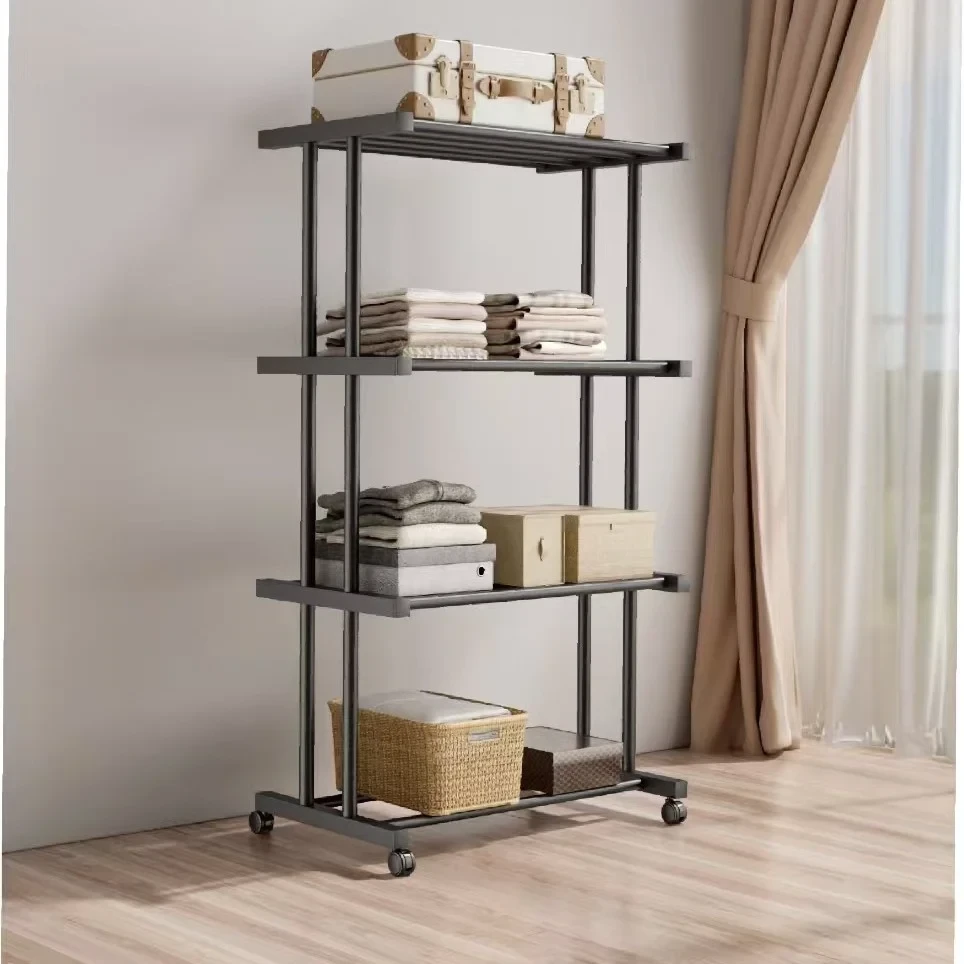 Етажерка металева RIAS Clothes Drying Rack 8041 на колесах, 4 яруси, 155×80×40 см, чорна