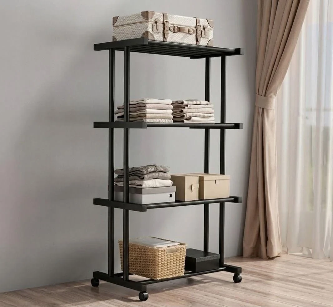 Етажерка металева RIAS Clothes Drying Rack 8041 на колесах, 4 яруси, 155×80×40 см, чорна
