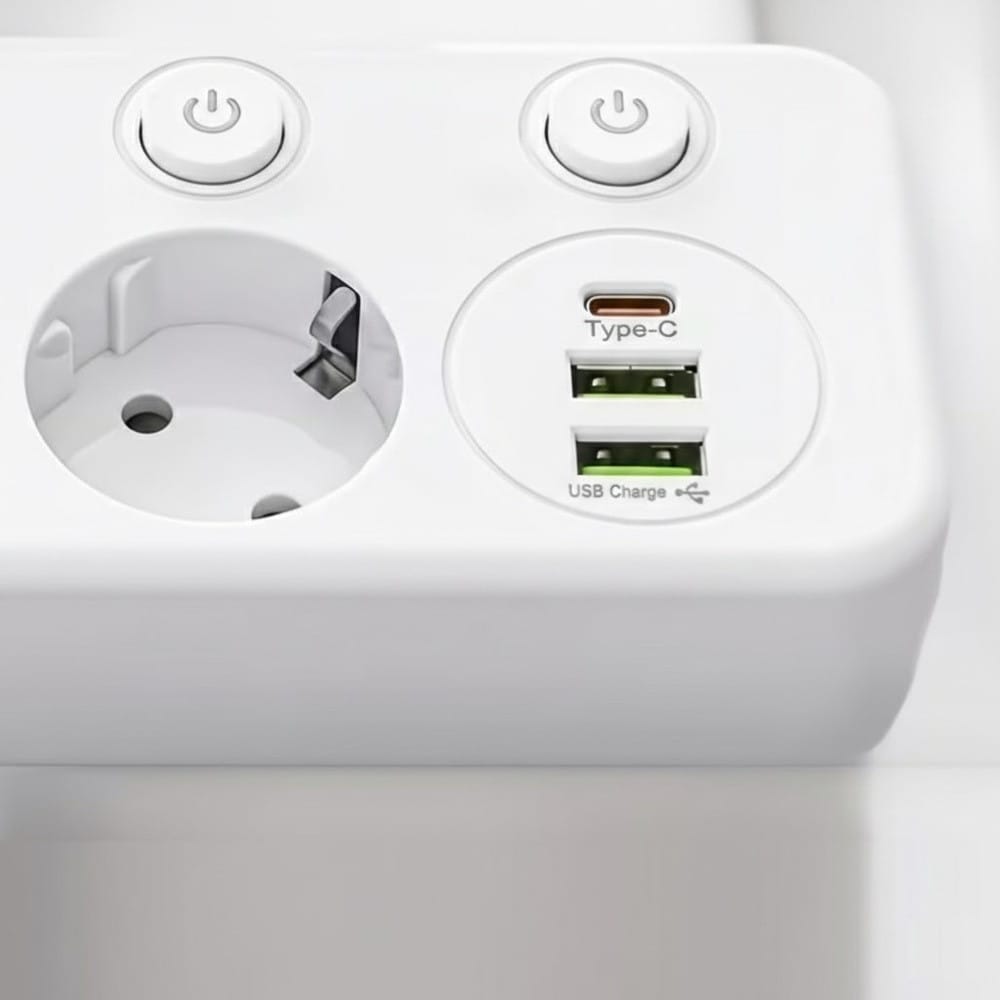 Мережевий фільтр-розгалужувач 2500W, 4х220V, 2xUSB, 1хType-C, 8625UL, Білий/Настінний трійник із підсвіткою