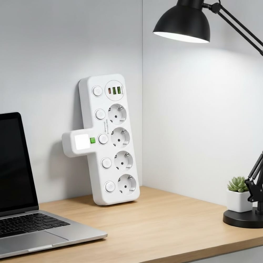 Мережевий фільтр-розгалужувач 2500W, 4х220V, 2xUSB, 1хType-C, 8625UL, Білий/Настінний трійник із підсвіткою