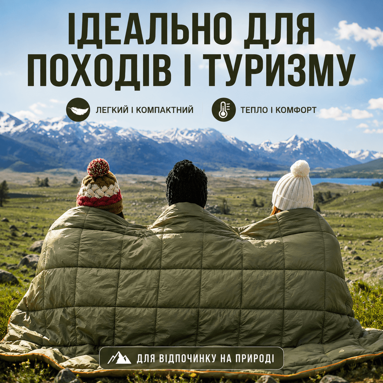 Водонепроникна пухова ковдра 200×140 см для туризму та походів