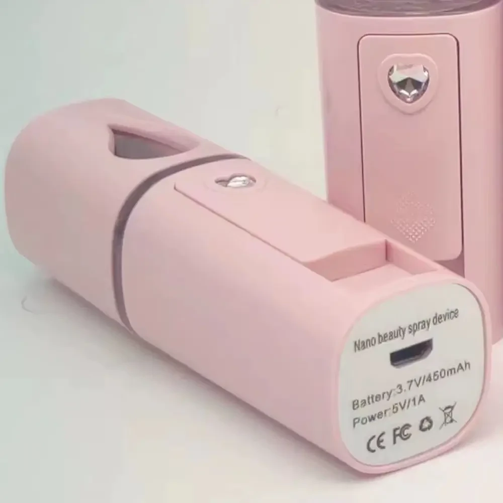 Зволожувач для обличчя з підсвічуванням 20мл, 10х3см, USB, MSK-3445, Рожевий / Освіжувач для обличчя / Нано спрей для шкіри