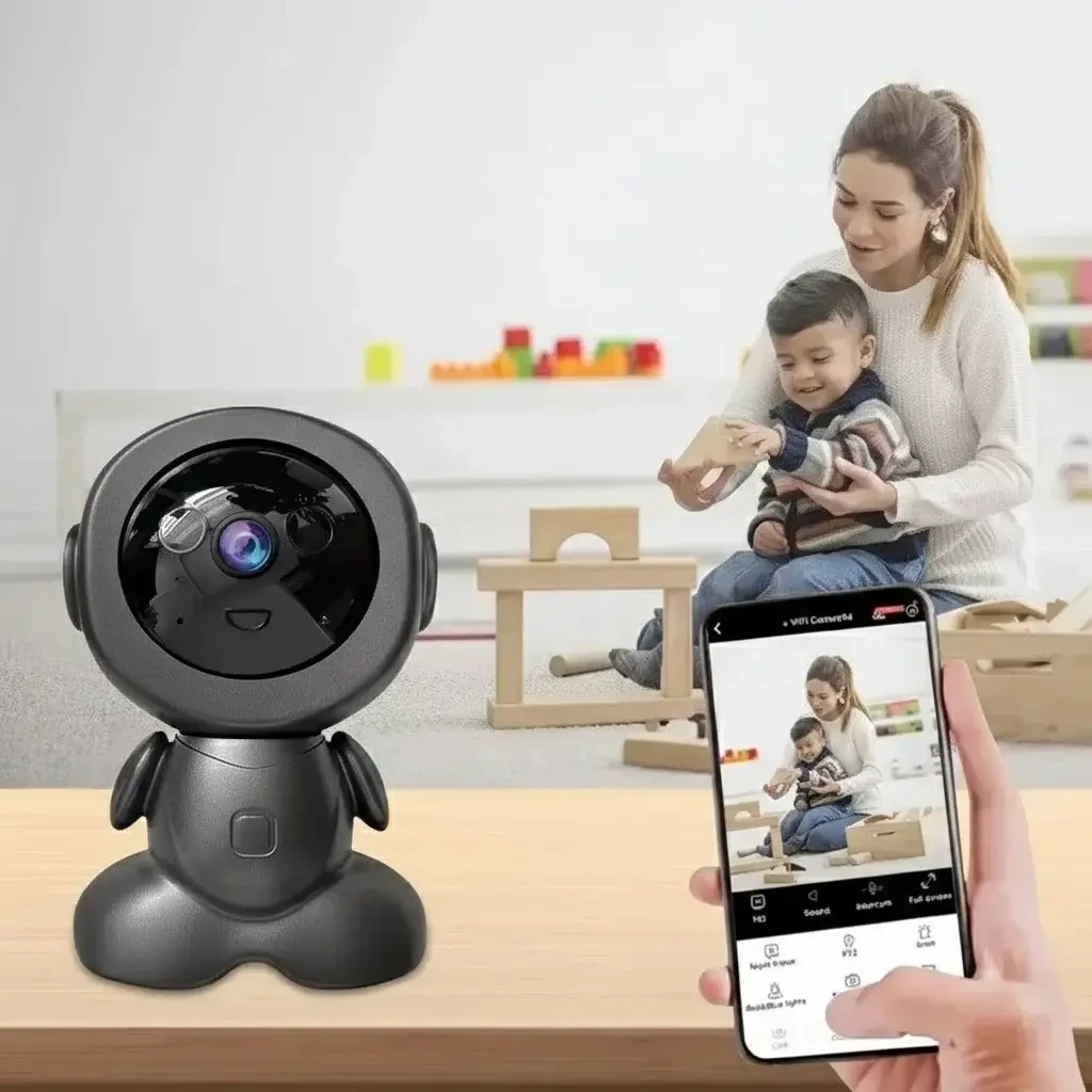 Поворотна відеокамера від USB 360° Q1, Чорна / Цифрова відеоняня з мікрофоном / Дротова камера спостереження для дітей та тварин