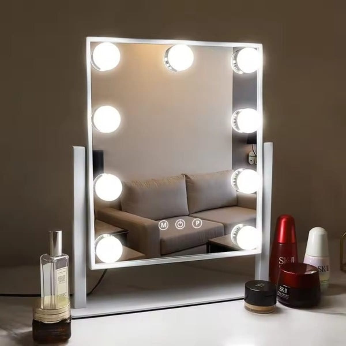 Косметичне дзеркало, з підсвіткою, Голлівудське, 9 LED, 10Х, Біле/Дзеркало з лампочками/Настільне дзеркало для макіяжу