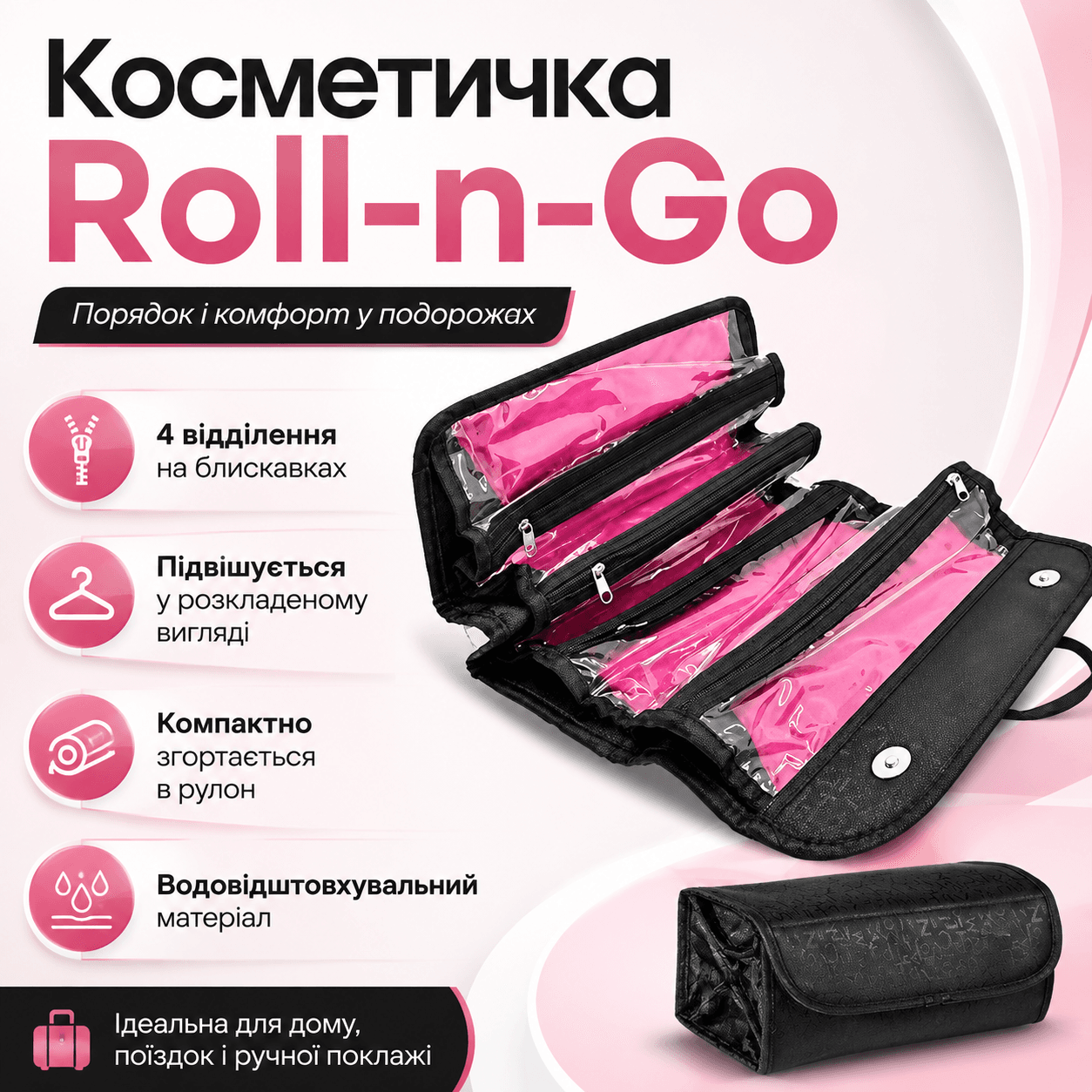 Складна косметичка-органайзер Roll-n-Go для подорожей