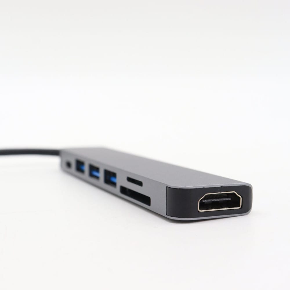 USB-хаб 7в1, Type-C to HDMI + SD + TF + 3xUSB + PD, Сірий / USB розгалужувач для ноутбука / ЮСБ хаб